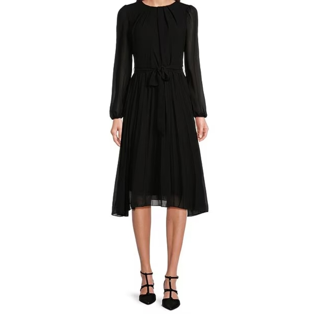 NWT‎ Leslie Fay Black Midi Dress – Balloon Sleeves